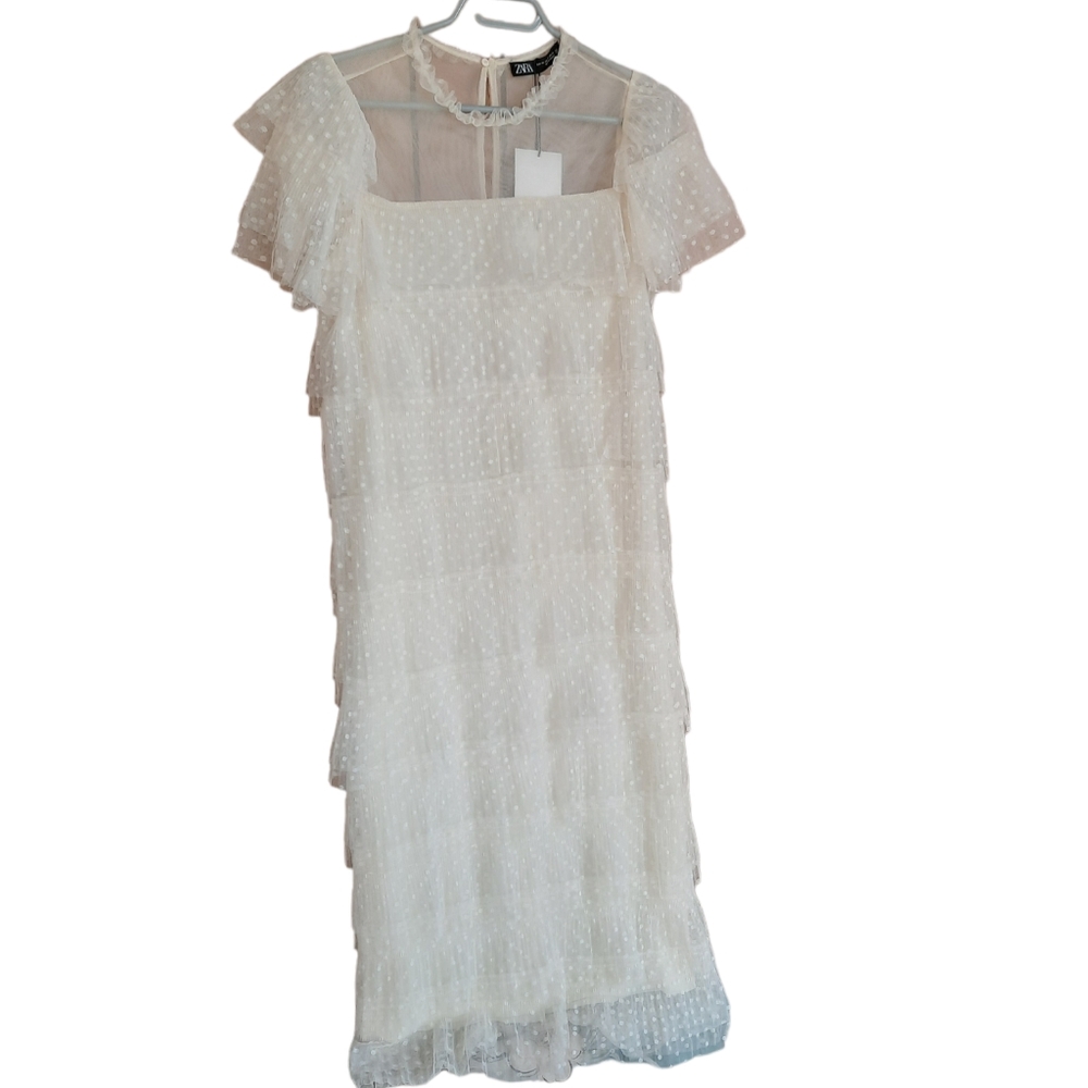 Zara White Sheer Polka Dot Dress